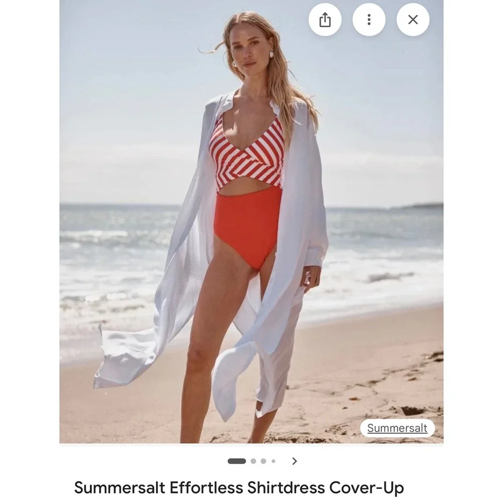 Summersalt Effortless Shirtdress Cover-Up‎ White Maxi Large Beach Honeymoon Euro